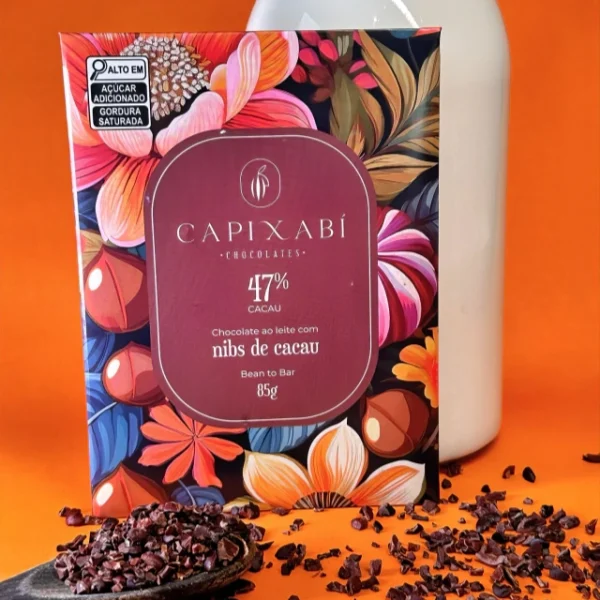 Chocolate ao leite 47% com nibs de cacau 85g Capixabí – cremoso e crocante