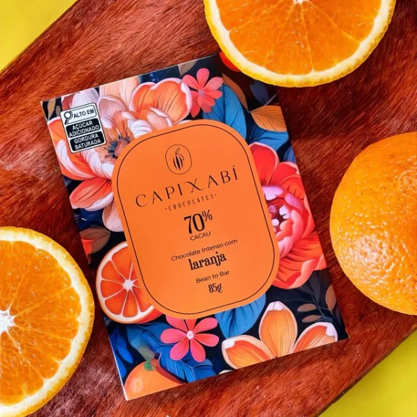 Chocolate intenso 70% cacau com laranja 85g Capixabí – cítrico, elegante e marcante