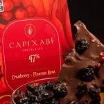 Lascas de chocolate ao leite com pimenta rosa e cranberry 100g Capixabí – doce, frutado e levemente picante